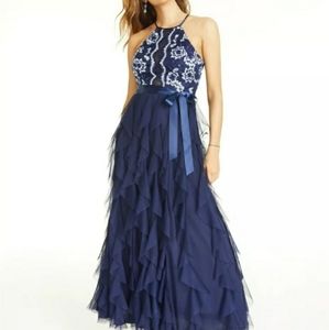 Navy Embroidered Tiered Full Dress Size 9 new